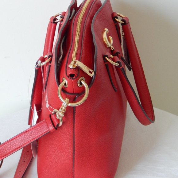NEW COACH REMI Pebbled Leather Three Compartments Satchel Top Handle Bag in RED - Picture 2 of 7